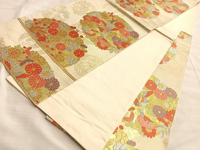 平和屋着物◎六通柄袋帯 唐織 鴛鴦花丸文 金銀糸 正絹 逸品 BAAL0416du