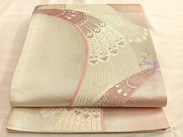 平和屋着物◎西陣 六通柄袋帯 唐織 孔雀 銀糸 正絹 逸品 BAAL0418du