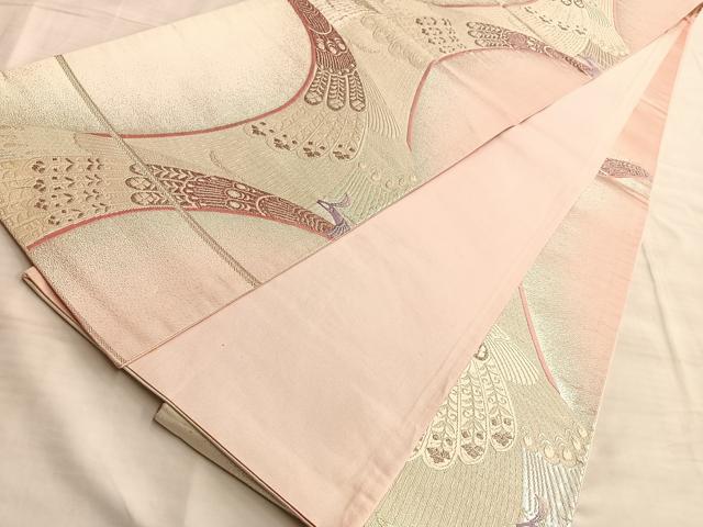平和屋着物◎西陣 六通柄袋帯 唐織 孔雀 銀糸 正絹 逸品 BAAL0418du