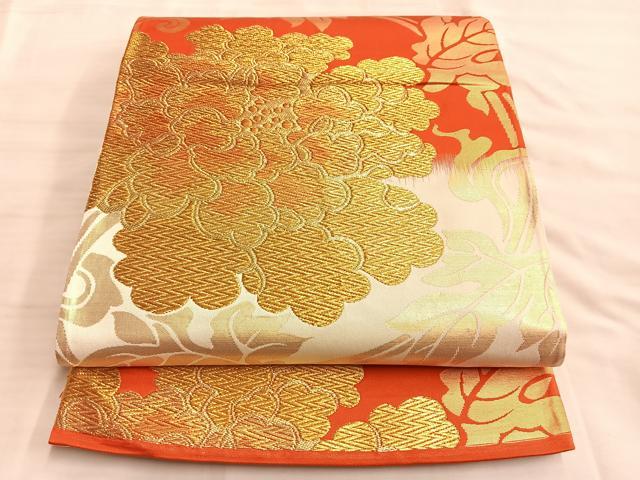 平和屋着物◎六通柄袋帯 唐織 牡丹唐草文 金銀糸 正絹 逸品 BAAL0504du