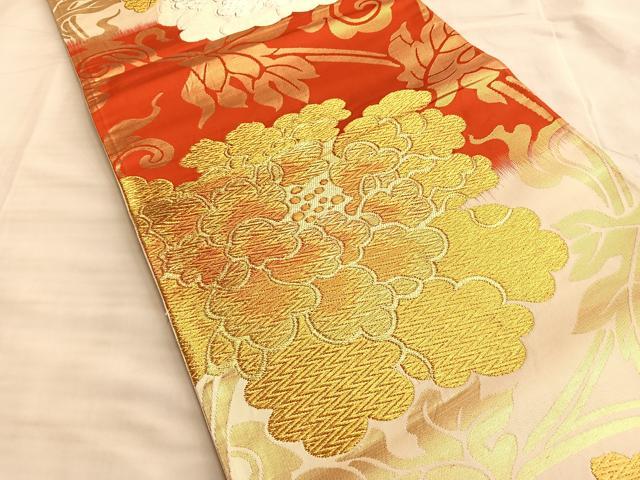 平和屋着物◎六通柄袋帯 唐織 牡丹唐草文 金銀糸 正絹 逸品 BAAL0504du