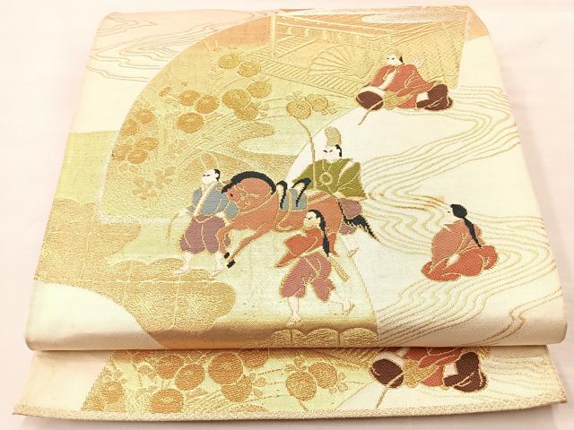 平和屋着物◎六通柄袋帯 唐織 光琳地紙狩猟文 金糸 正絹 逸品 BAAL1266if