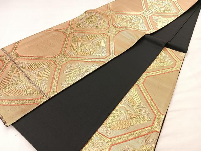平和屋着物◎六通柄袋帯 蜀江向い鶴菊文 黒地 金糸 正絹 逸品 BAAL1279if