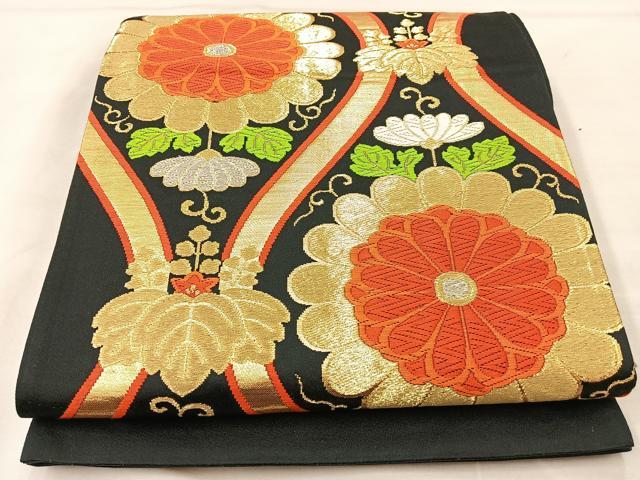 平和屋着物◎六通柄袋帯 唐織 立涌菊唐草文 黒地 金銀糸 正絹 逸品 BAAL1294if