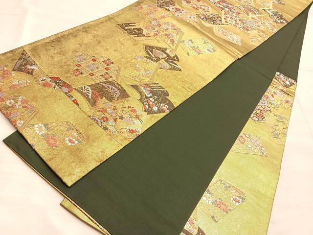 平和屋着物●六通柄袋帯 唐織 冊子鴛鴦有職文 金糸 正絹 逸品 BAAL2821du
