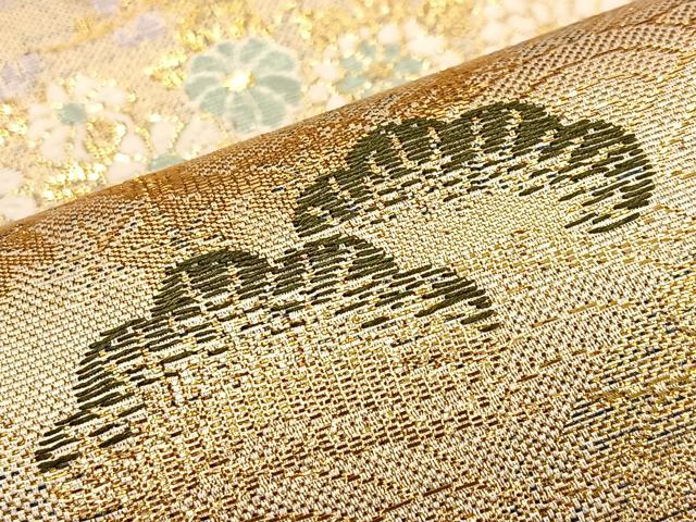 平和屋着物●佐賀錦 六通柄袋帯 唐織 雲取り流水花松文 金糸 正絹 逸品 BAAL6011ea