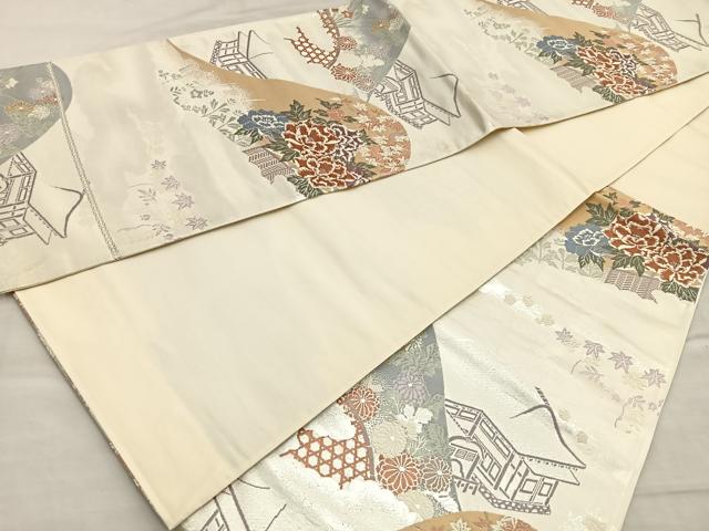 平和屋着物◎六通柄袋帯 唐織 京名所風景花文 金糸 正絹 逸品 BAAL6215ea