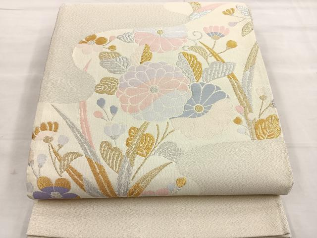 平和屋着物◎太鼓柄袋帯 菊 金銀糸 正絹 逸品 BAAL6216ea