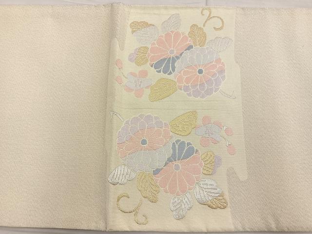 平和屋着物◎太鼓柄袋帯 菊 金銀糸 正絹 逸品 BAAL6216ea