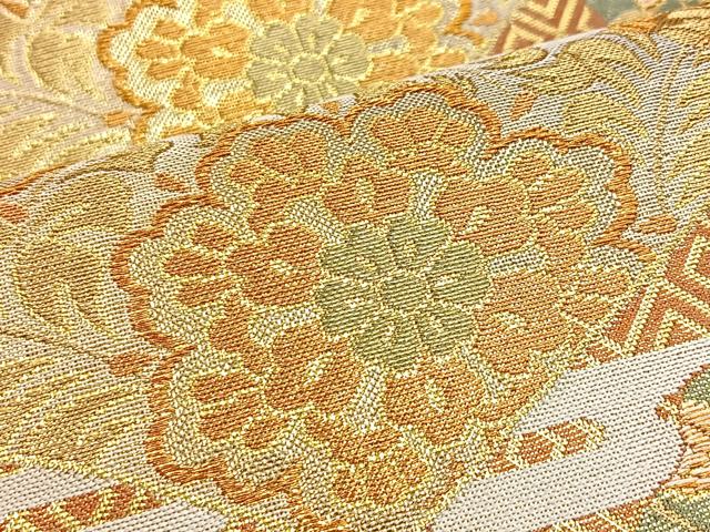 平和屋着物◎六通柄袋帯 正倉院地紙重ね花鳥文 金糸 正絹 逸品 BAAL6231ea