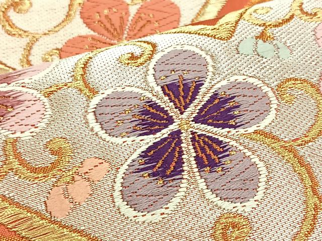 平和屋着物◎両面六通柄袋帯 花唐草文 金糸 正絹 逸品 BAAL6233ea