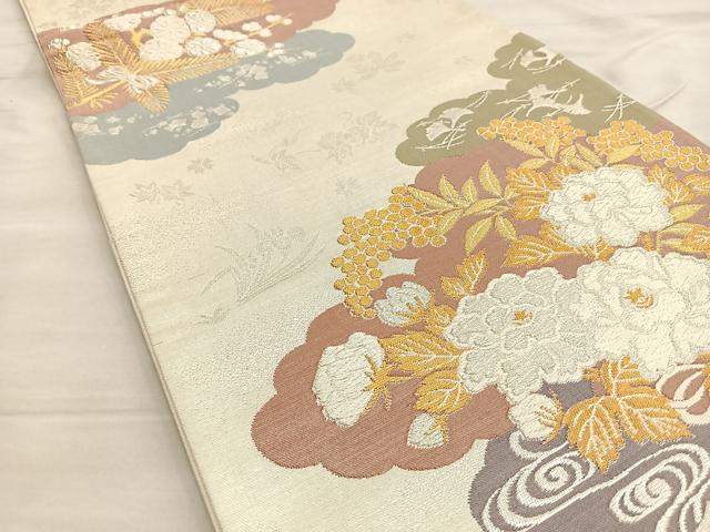 平和屋着物◎六通柄袋帯 流水雲取花文 金銀糸 正絹 逸品 BAAL6240ea