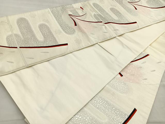 平和屋着物◎六通柄袋帯 唐織 エ霞孔雀文 銀糸 正絹 逸品 BAAL6244ea