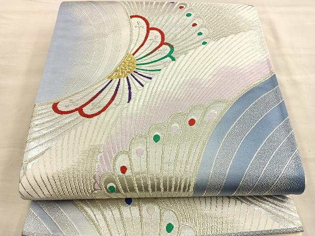 平和屋着物◎六通柄袋帯 唐織 孔雀羽花文 金銀糸 正絹 逸品 BAAL6245ea