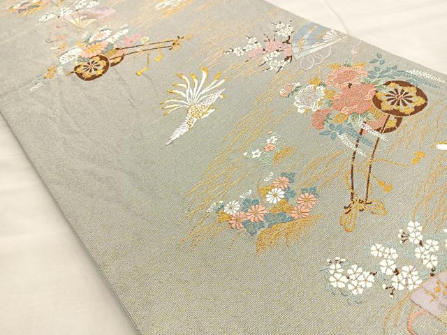 平和屋着物◎六通柄袋帯 唐織 春秋花車文 金銀糸 正絹 逸品 BAAL6251ea
