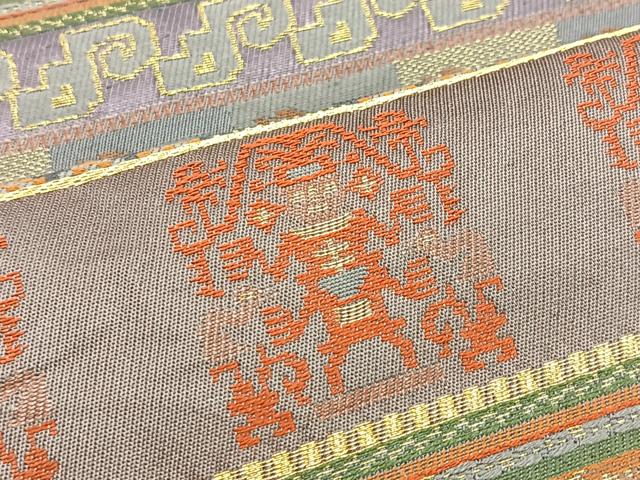 平和屋着物●六通柄袋帯 吉祥横段文 金糸 正絹 逸品 BAAL6271ea