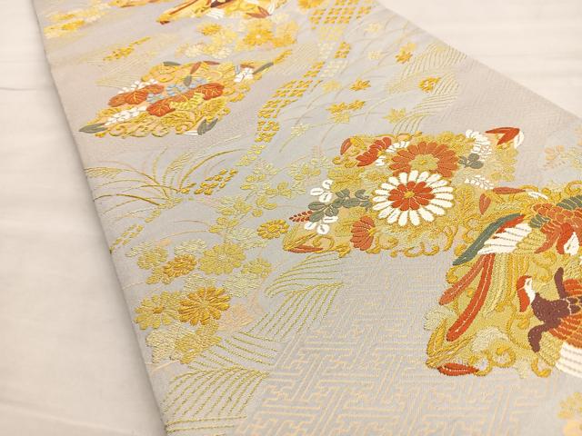 平和屋着物●六通柄袋帯 唐織 花鳥菱文 金糸 正絹 逸品 BAAL6279ea