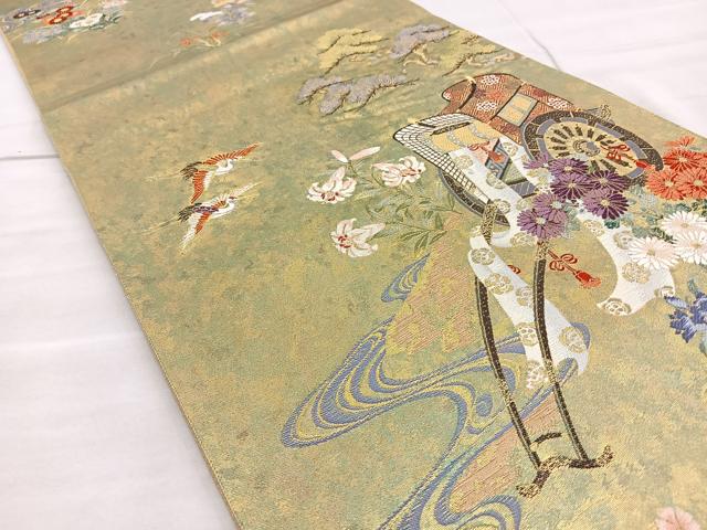 平和屋着物◎六通柄袋帯 唐織 御所の庭 金銹錦 引箔 正絹 逸品 BAAL6298ea
