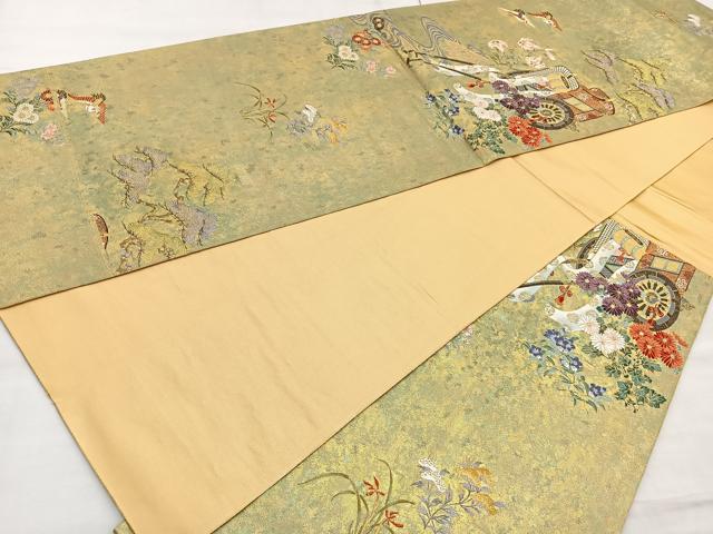 平和屋着物◎六通柄袋帯 唐織 御所の庭 金銹錦 引箔 正絹 逸品 BAAL6298ea