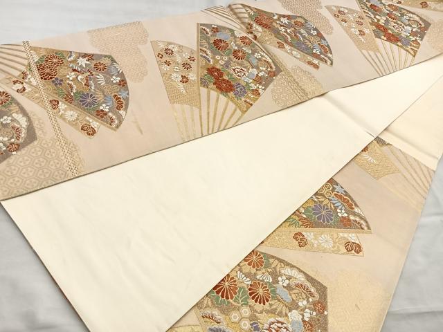 平和屋着物◎六通柄袋帯 唐織 扇面花鳥文 金糸 正絹 逸品 BAAL6412ea