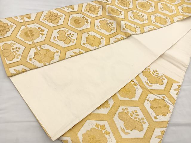 平和屋着物◎六通柄袋帯 亀甲花文 金糸 正絹 逸品 BAAL6417ea