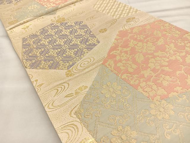 平和屋着物◎六通柄袋帯 亀甲花唐草文 金糸 正絹 逸品 BAAL6445ea