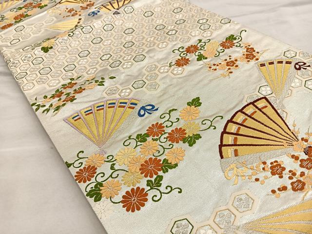 平和屋着物◎六通柄袋帯 唐織 檜扇文 金銀糸 正絹 逸品 BAAL6455ea