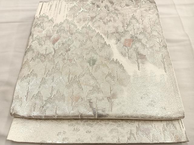 平和屋着物◎六通柄袋帯 古京錦 樹林文 二重引箔 銀糸 正絹 逸品 BAAL7298di