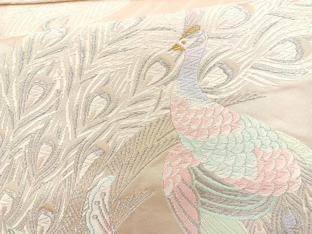 平和屋着物◎六通柄袋帯 唐織 孔雀 金銀糸 正絹 逸品 BAAL7822cm