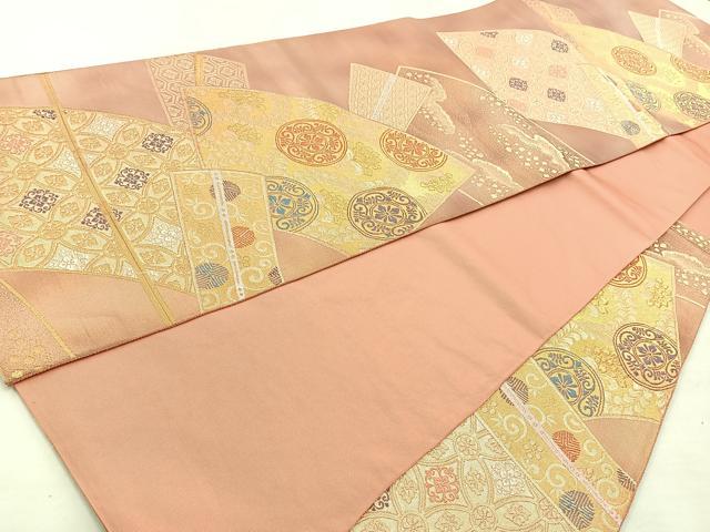 平和屋着物◎六通柄袋帯 御室錦 重ね扇面文 金糸 正絹 逸品 BAAL7833cm