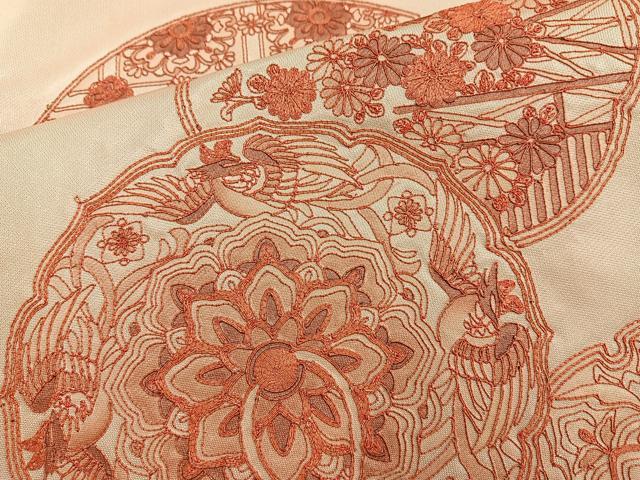 平和屋着物◎太鼓柄袋帯 刺繍 鏡裏花文 正絹 逸品 BAAL7852cm