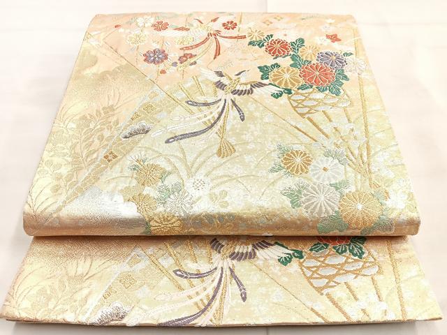 平和屋着物◎六通柄袋帯 唐織 美也古錦 鳳凰花文 金銀糸 正絹 逸品 BAAL7890cm