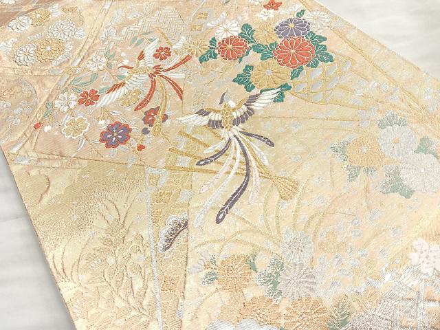 平和屋着物◎六通柄袋帯 唐織 美也古錦 鳳凰花文 金銀糸 正絹 逸品 BAAL7890cm