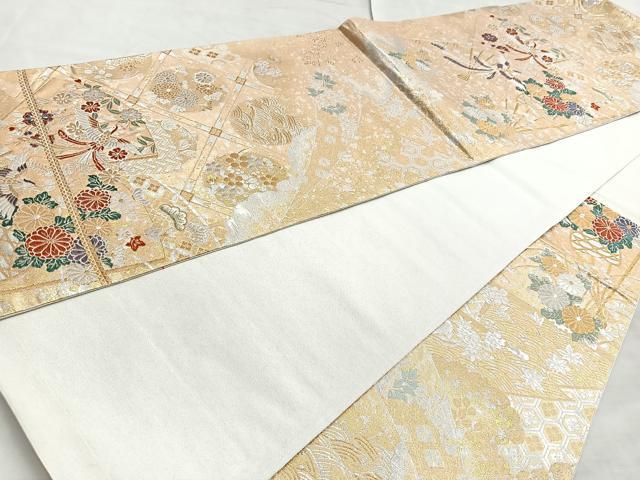 平和屋着物◎六通柄袋帯 唐織 美也古錦 鳳凰花文 金銀糸 正絹 逸品 BAAL7890cm
