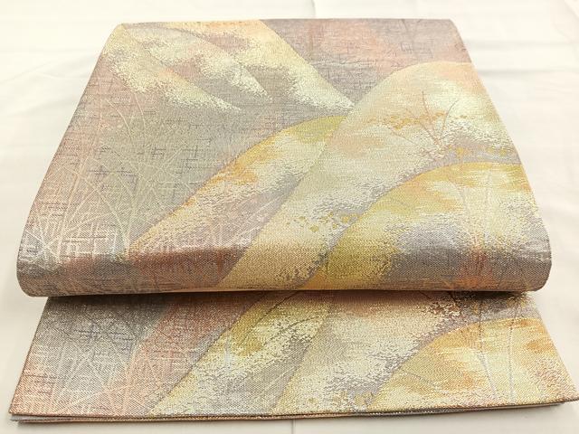 平和屋着物◎六通柄袋帯 遠山風景文 金糸 正絹 逸品 BAAL7897cm