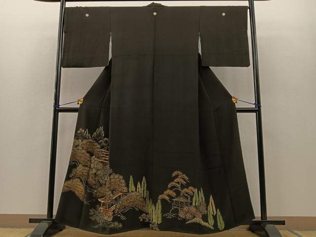 平和屋着物■豪華黒留袖 駒刺繍 風景文 金彩 正絹 逸品 BAAL8994ev