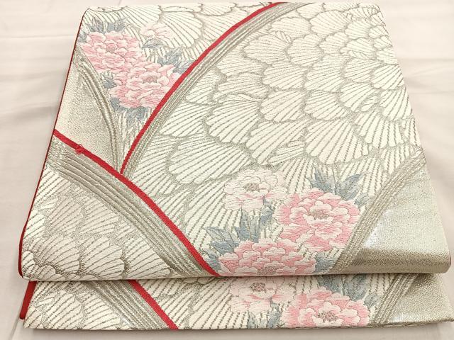平和屋着物◎六通柄袋帯 唐織 瑞雀清海 プラチナ箔 銀糸 正絹 逸品 BAAL9201di