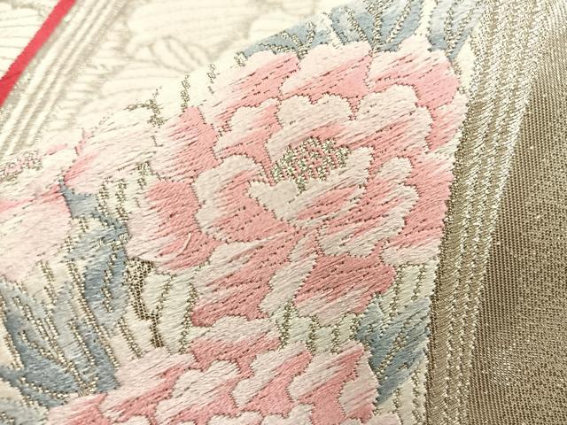 平和屋着物◎六通柄袋帯 唐織 瑞雀清海 プラチナ箔 銀糸 正絹 逸品 BAAL9201di