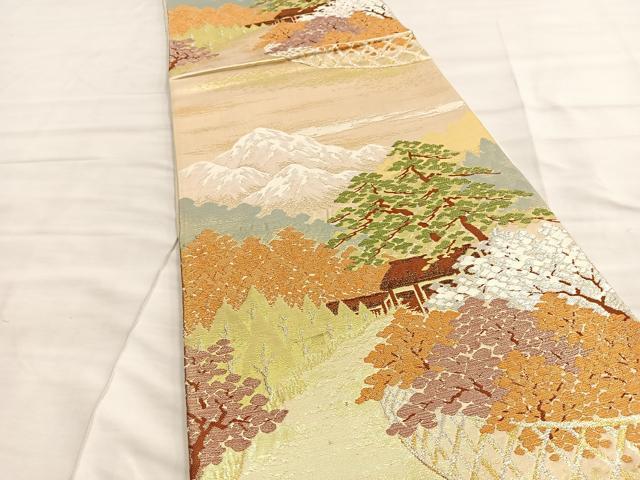 平和屋着物◎六通柄袋帯 風景文 正絹 逸品 BAAL9206di