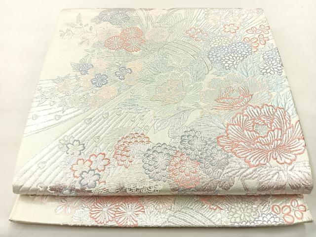 平和屋着物◎六通柄袋帯 唐織 熨斗花文 九百プラチナ 正絹 逸品 BAAM0064if