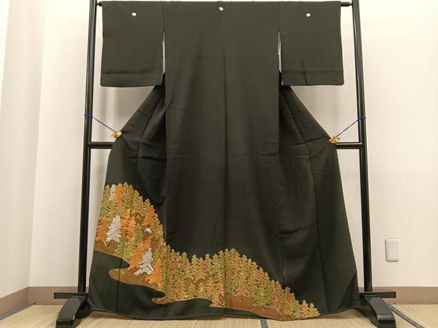 平和屋着物■豪華黒留袖 駒刺繍 樹林文 金彩 正絹 逸品 BAAM1396ui
