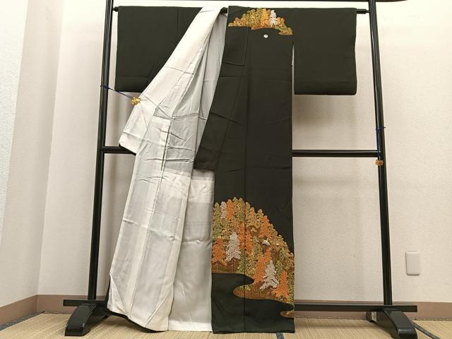 平和屋着物■豪華黒留袖 駒刺繍 樹林文 金彩 正絹 逸品 BAAM1396ui