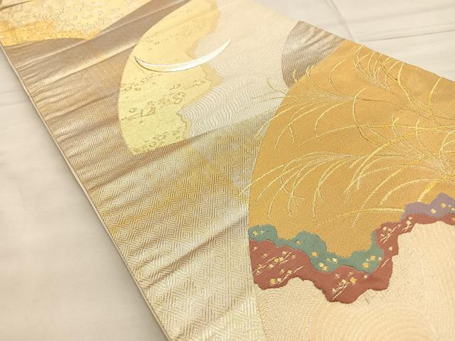 平和屋着物◎六通柄袋帯 三日月 地紙秋草文 金銀糸 正絹 逸品 BAAM1476ea