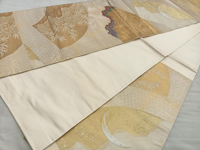 平和屋着物◎六通柄袋帯 三日月 地紙秋草文 金銀糸 正絹 逸品 BAAM1476ea