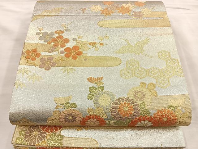 平和屋着物◎引箔九百佐賀錦 六通柄袋帯 花選四季寿 金糸 正絹 逸品 BAAM1524ea
