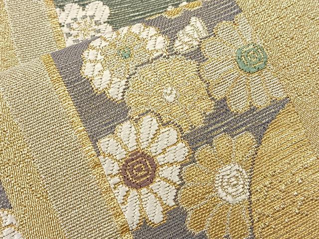 平和屋着物◎六通柄袋帯 唐織 短冊花文 金銀糸 正絹 逸品 BAAM2126if