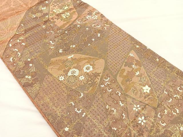 平和屋着物◎太鼓柄袋帯 手描き 切嵌花唐草文 金彩 正絹 逸品 BAAM2179if