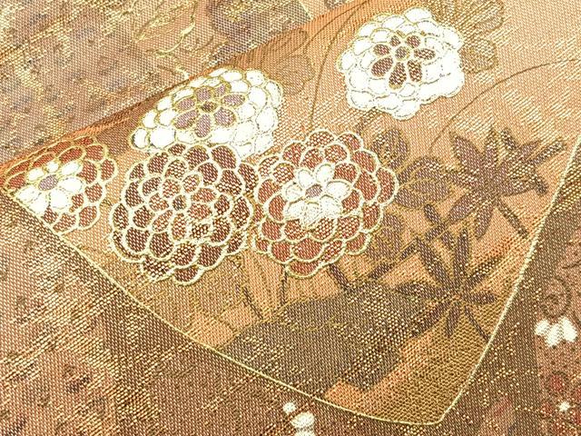 平和屋着物◎太鼓柄袋帯 手描き 切嵌花唐草文 金彩 正絹 逸品 BAAM2179if