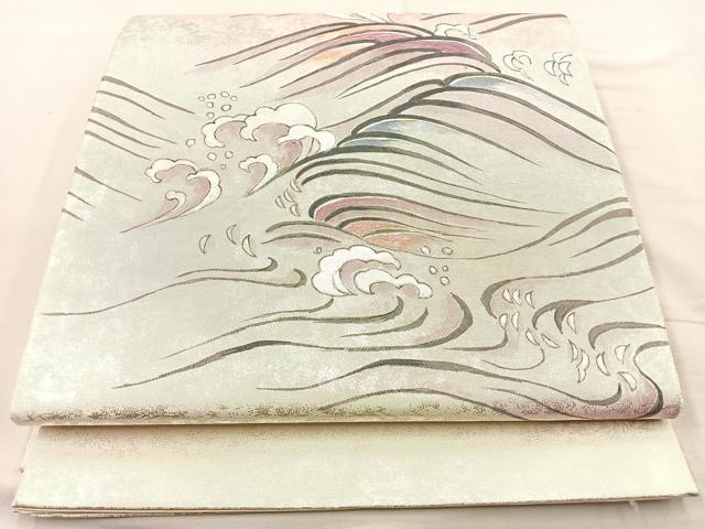 平和屋着物◎太鼓柄袋帯 立波文様 引箔 正絹 逸品 BAAM2186if