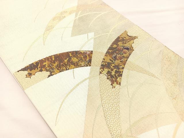平和屋着物◎太鼓柄袋帯 作家物 篭甲箔 芝草 金糸 正絹 逸品 BAAM2198if